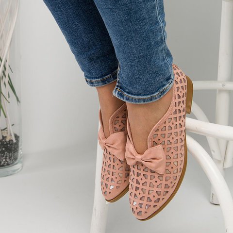 Pointed Toe Women's Sandals Hole Shoes Low Heel Women's Bowknot Hollow Women's Shoes