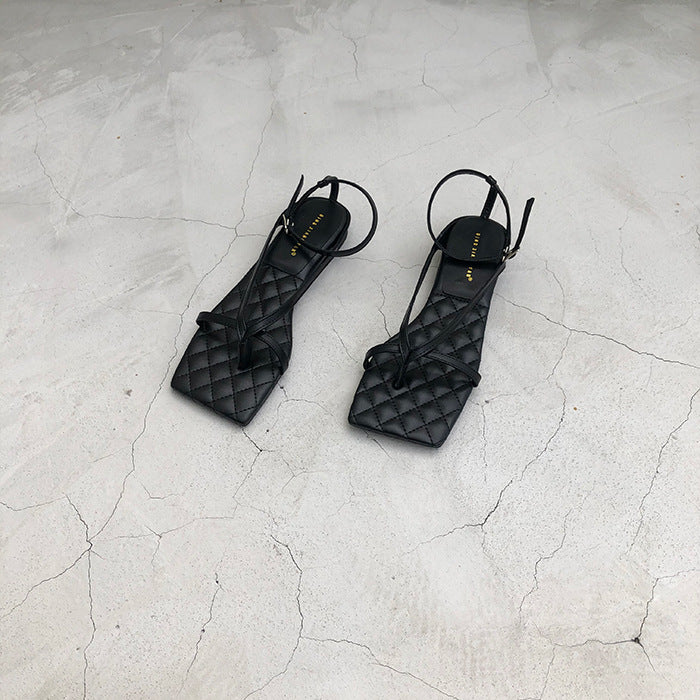 Square Head Flat Sandals Female One-character Style