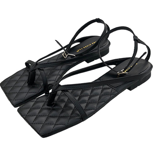 Square Head Flat Sandals Female One-character Style