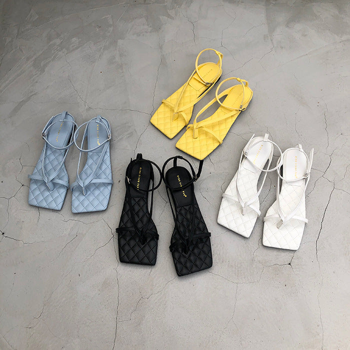 Square Head Flat Sandals Female One-character Style