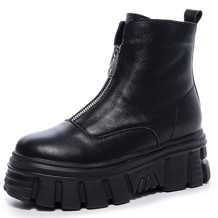 Thick-soled Autumn And Winter Plus Velvet Front Zipper Small Short Boots