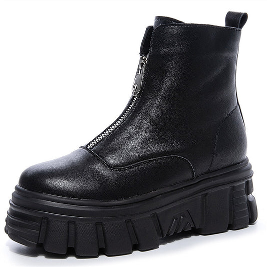 Thick-soled Autumn And Winter Plus Velvet Front Zipper Small Short Boots