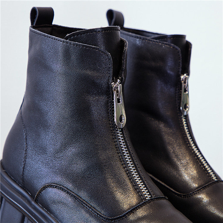 Thick-soled Autumn And Winter Plus Velvet Front Zipper Small Short Boots