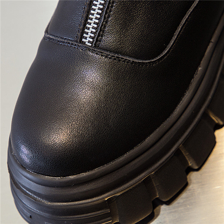 Thick-soled Autumn And Winter Plus Velvet Front Zipper Small Short Boots