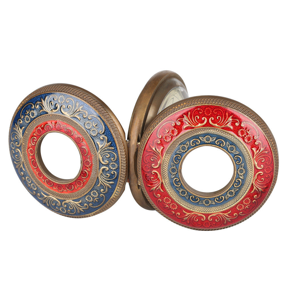 Flywheel Movement Pure Copper Mechanical Pocket Watch, Hollow Red And Blue Surface