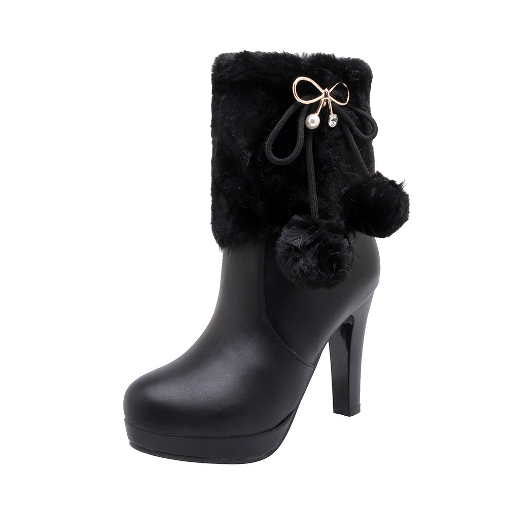 Women's Boots High-heeled Short BootsThick-heeled Large Size Women's Shoes