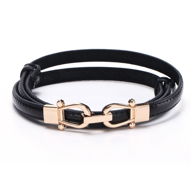 Snakeskin Crown Double Buckle Ladies Leather Thin Belt Belt