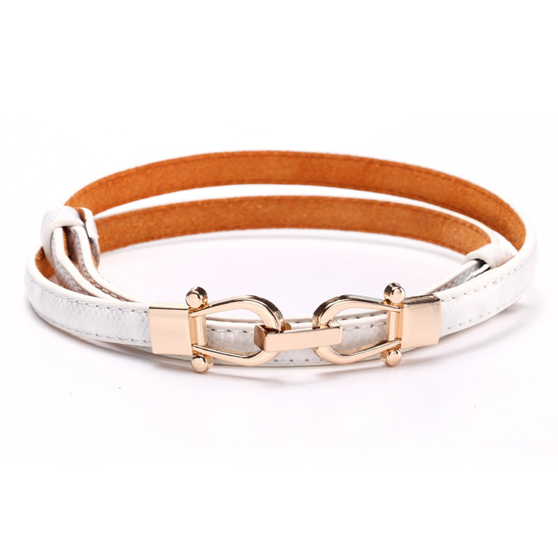 Snakeskin Crown Double Buckle Ladies Leather Thin Belt Belt