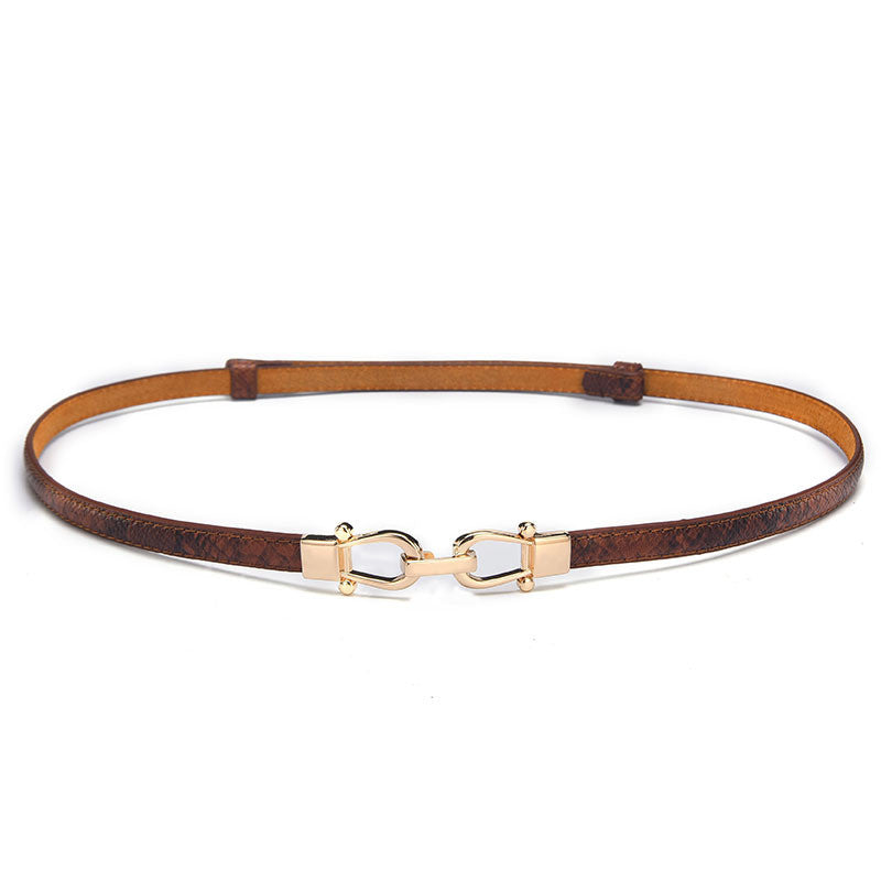 Snakeskin Crown Double Buckle Ladies Leather Thin Belt Belt