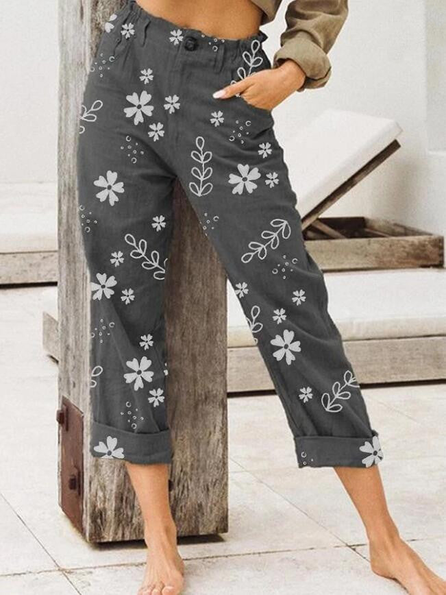 Women's Printed Straight-leg Casual Pants Cropped Trousers