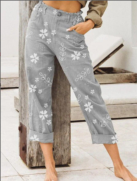 Women's Printed Straight-leg Casual Pants Cropped Trousers