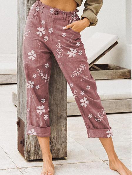 Women's Printed Straight-leg Casual Pants Cropped Trousers