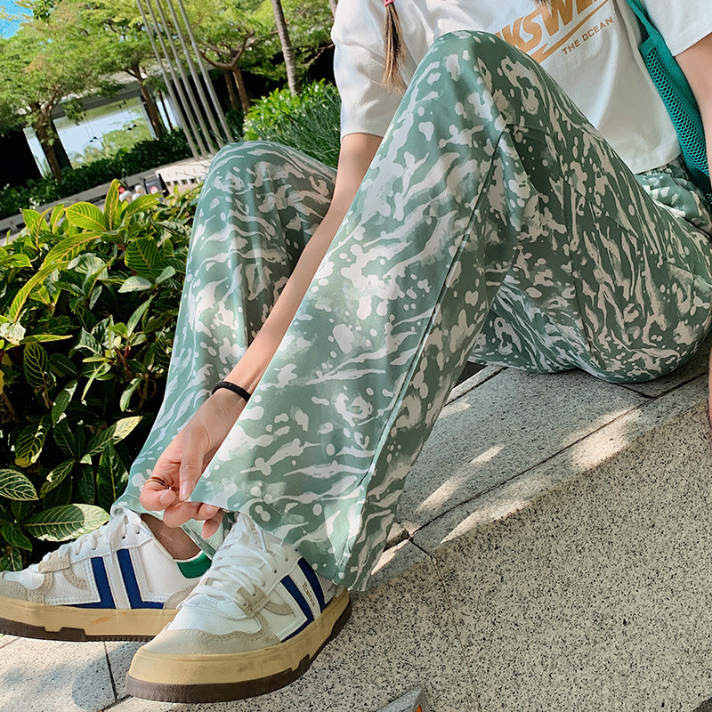 Tie-dye Splash-ink Loose And Slim Straight-leg Pants