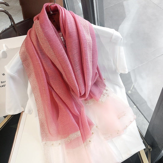 Silk Silk Wool Scarf New Spring And Autumn Silk Scarf With Beads
