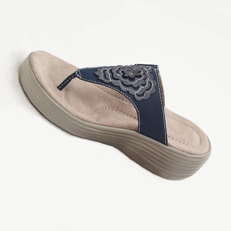 New Women's Shoes Wedge Heel Flip Flops Embroidered Plus Size Sandals