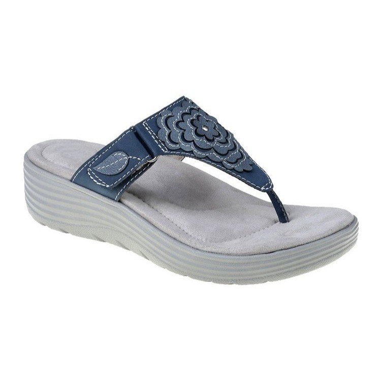 New Women's Shoes Wedge Heel Flip Flops Embroidered Plus Size Sandals