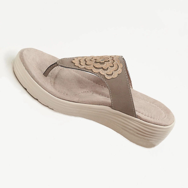 New Women's Shoes Wedge Heel Flip Flops Embroidered Plus Size Sandals