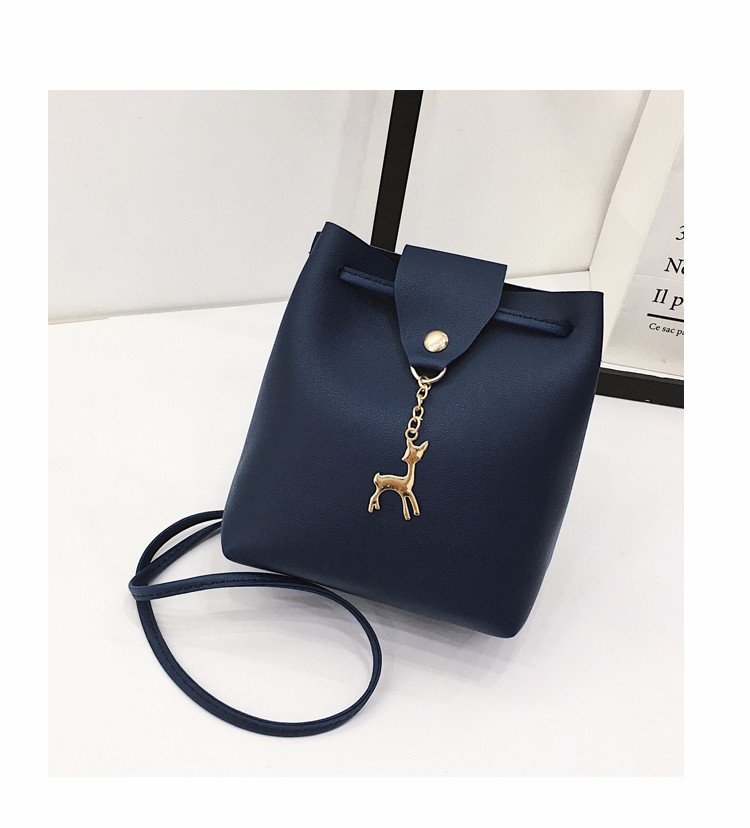 Small Square Bag One Shoulder Diagonal Fawn Pendant Solid Color PU
