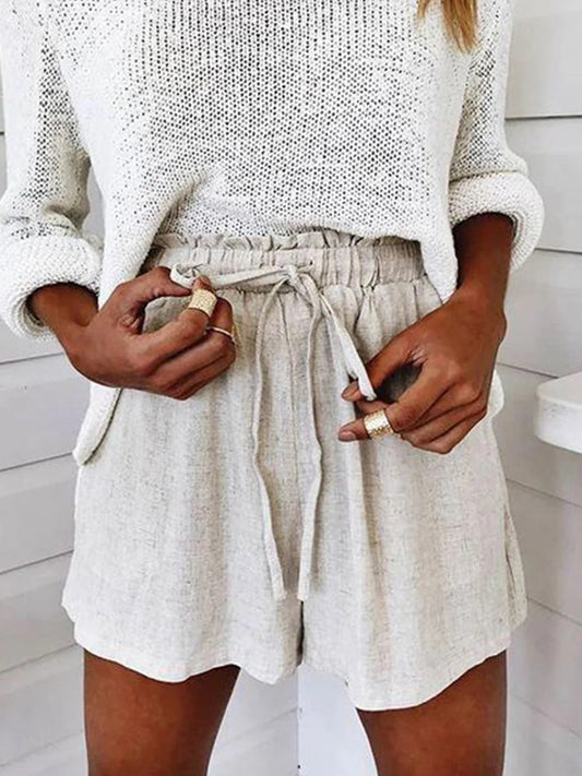 Women's New Solid Color Loose Casual Shorts With Belt