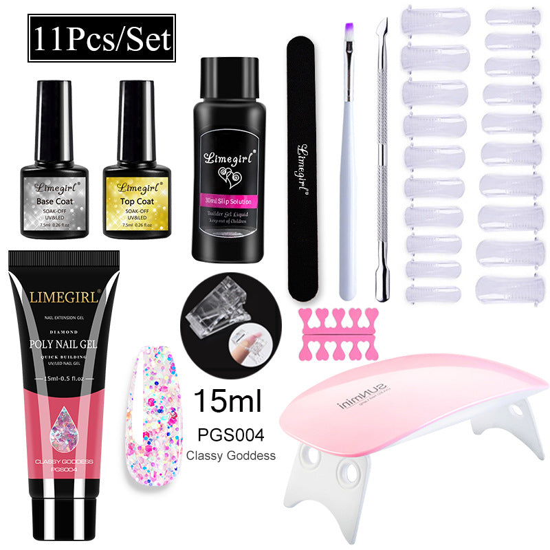 Nail Art Set Tool Extension Gel Nail Art UV Lamp Crystal Extension Gel Set Beginner Complete