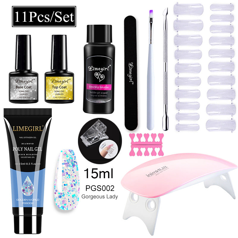 Nail Art Set Tool Extension Gel Nail Art UV Lamp Crystal Extension Gel Set Beginner Complete