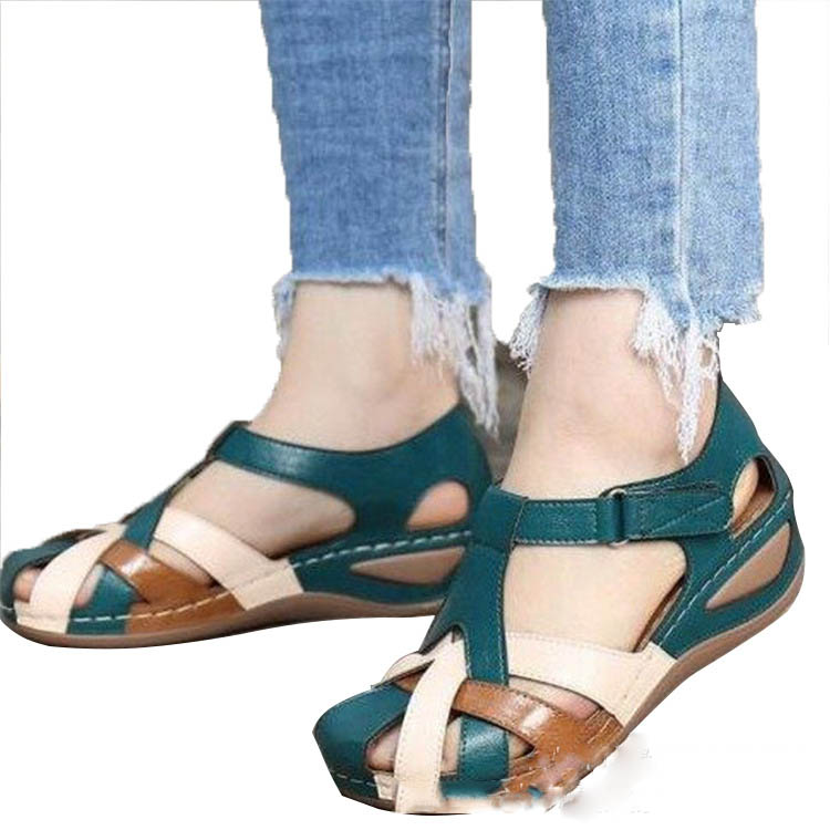 Round Toe Wedge Heel Hollow Large Sandals