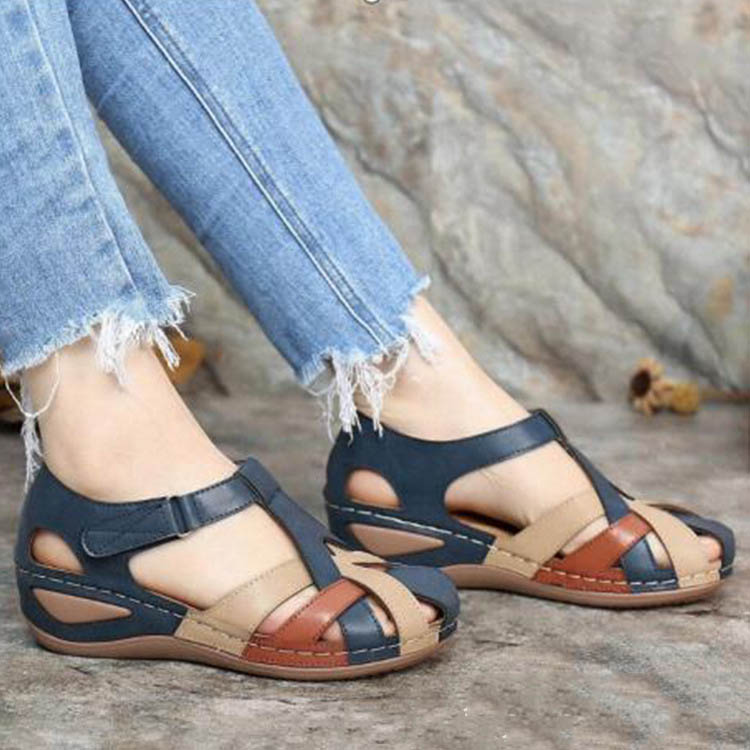 Round Toe Wedge Heel Hollow Large Sandals