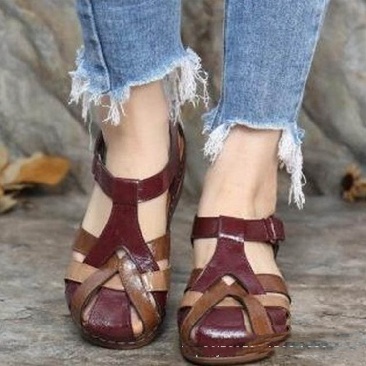 Round Toe Wedge Heel Hollow Large Sandals
