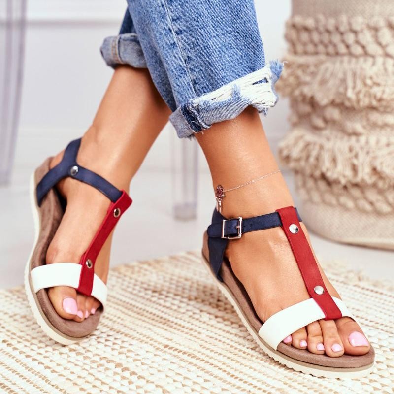 Colorblock Buckle Flat-heel Fish Mouth Fashion Sandals