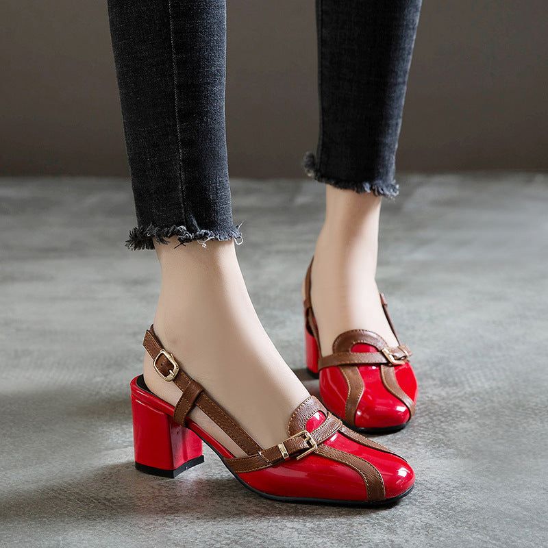 After Stitching Baotou Hollow Sandals Thick High Heels Wish AliExpress L150