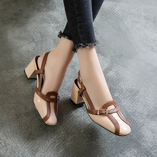 After Stitching Baotou Hollow Sandals Thick High Heels Wish AliExpress L150