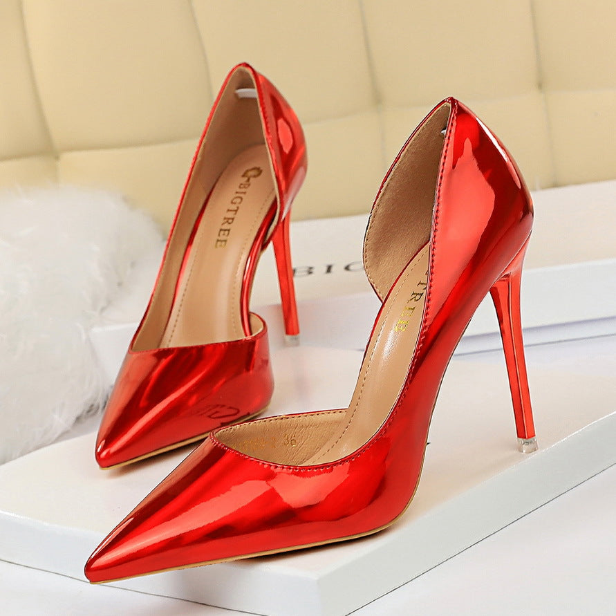 Metallic High Heels Stiletto High Heel Side Hollow Sexy Nightclub Women's Singles Shoes