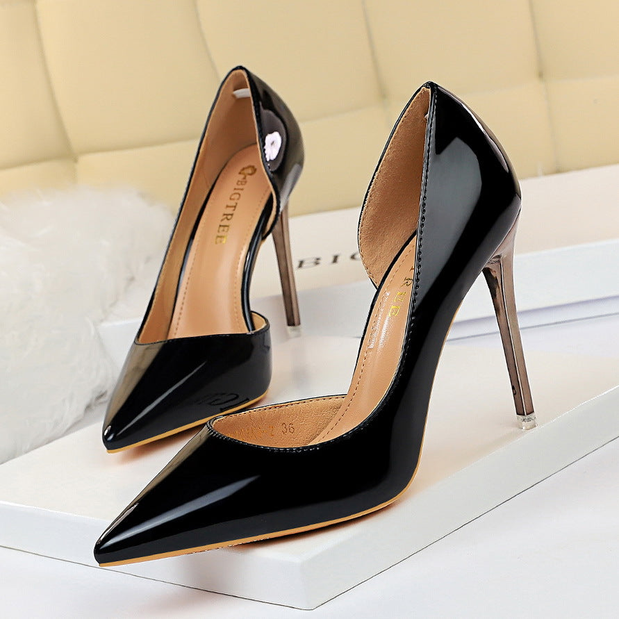 Metallic High Heels Stiletto High Heel Side Hollow Sexy Nightclub Women's Singles Shoes