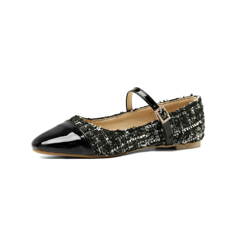 Oversized Flat Shoes Women's Autumn New Style Splicing Square Toe Belt Buckle Fairy Style Women's Shoes