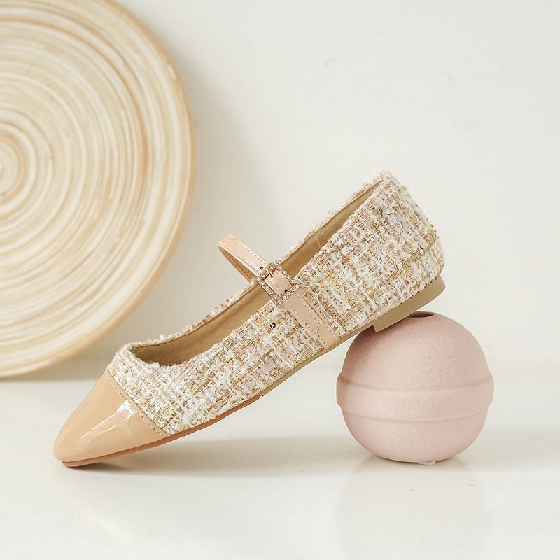 Oversized Flat Shoes Women's Autumn New Style Splicing Square Toe Belt Buckle Fairy Style Women's Shoes