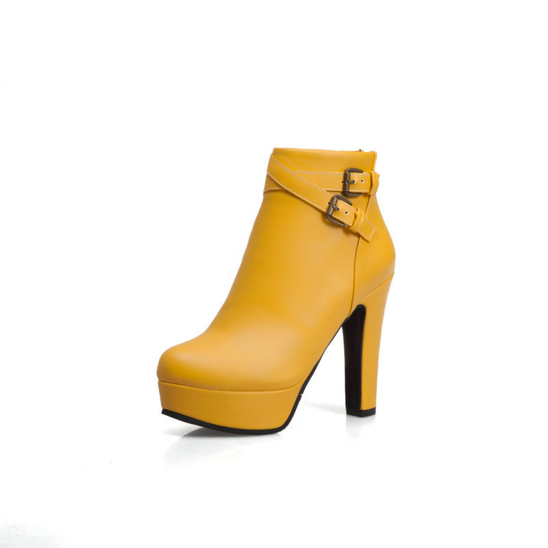 New Style Short Boots High Heel Waterproof Platform Belt Buckle Metal Buckle European Style