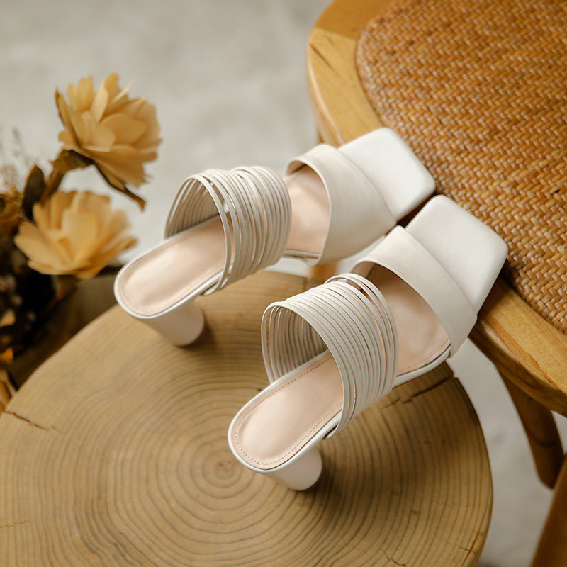 Fashion Lady's Block Heel Square Toe Sandals