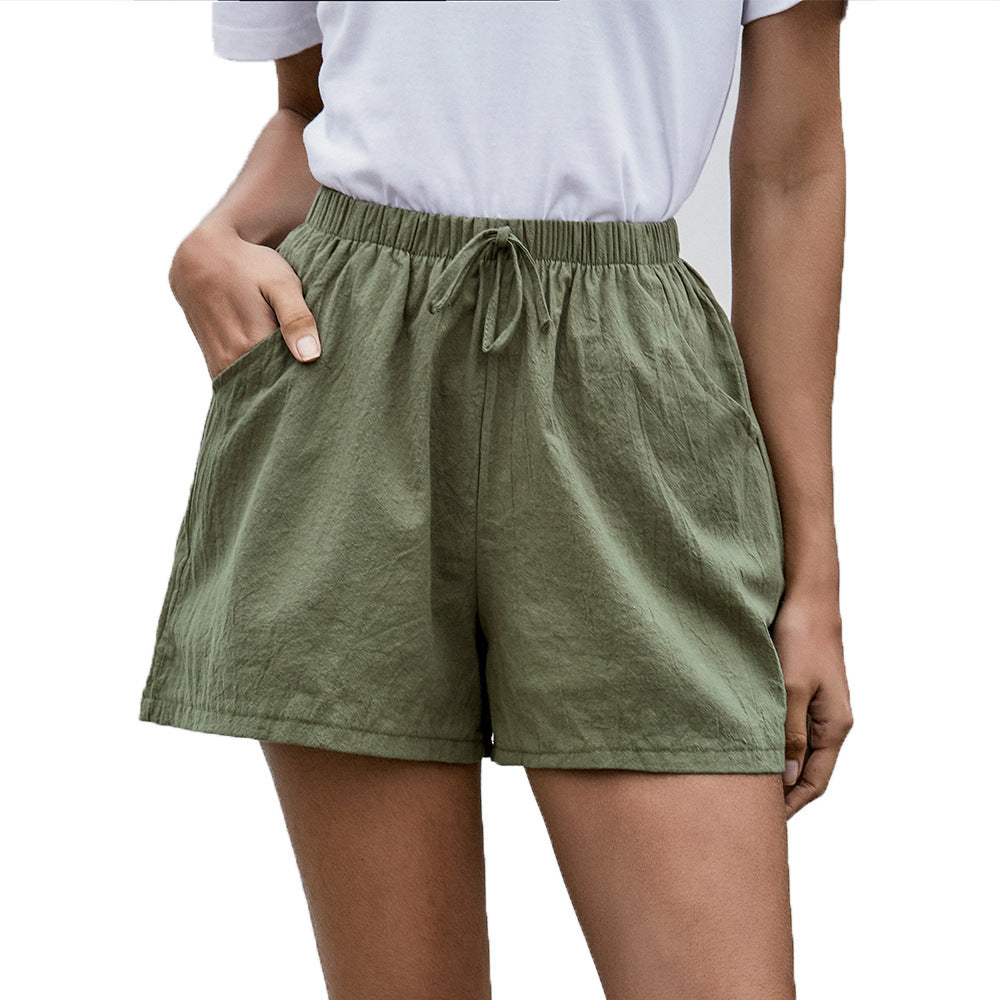 Linen A-Line Shorts Summer Casual Pants Women's Loose Wide Leg Pants