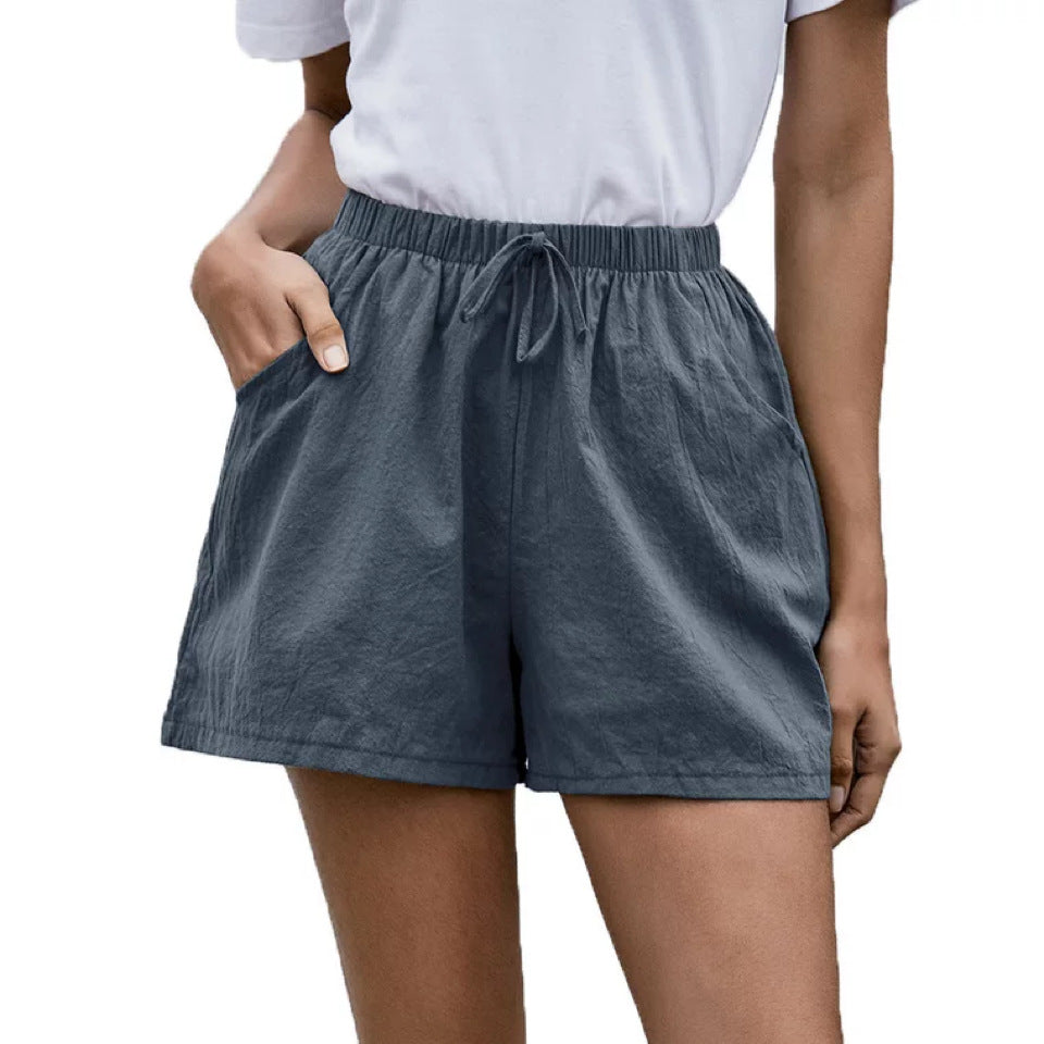 Linen A-Line Shorts Summer Casual Pants Women's Loose Wide Leg Pants