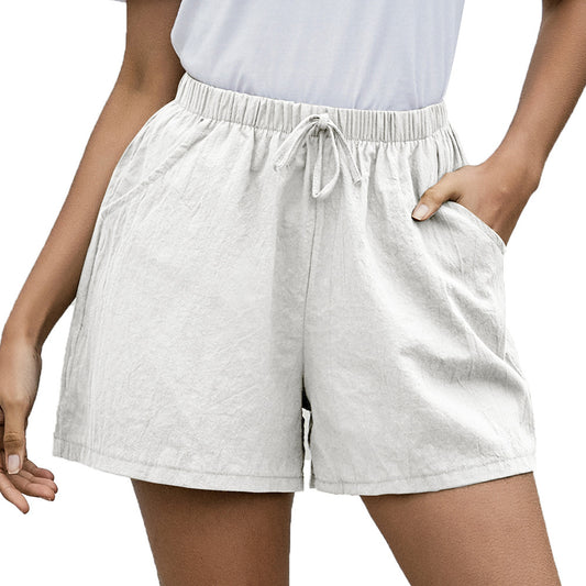 Linen A-Line Shorts Summer Casual Pants Women's Loose Wide Leg Pants