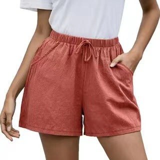 Linen A-Line Shorts Summer Casual Pants Women's Loose Wide Leg Pants
