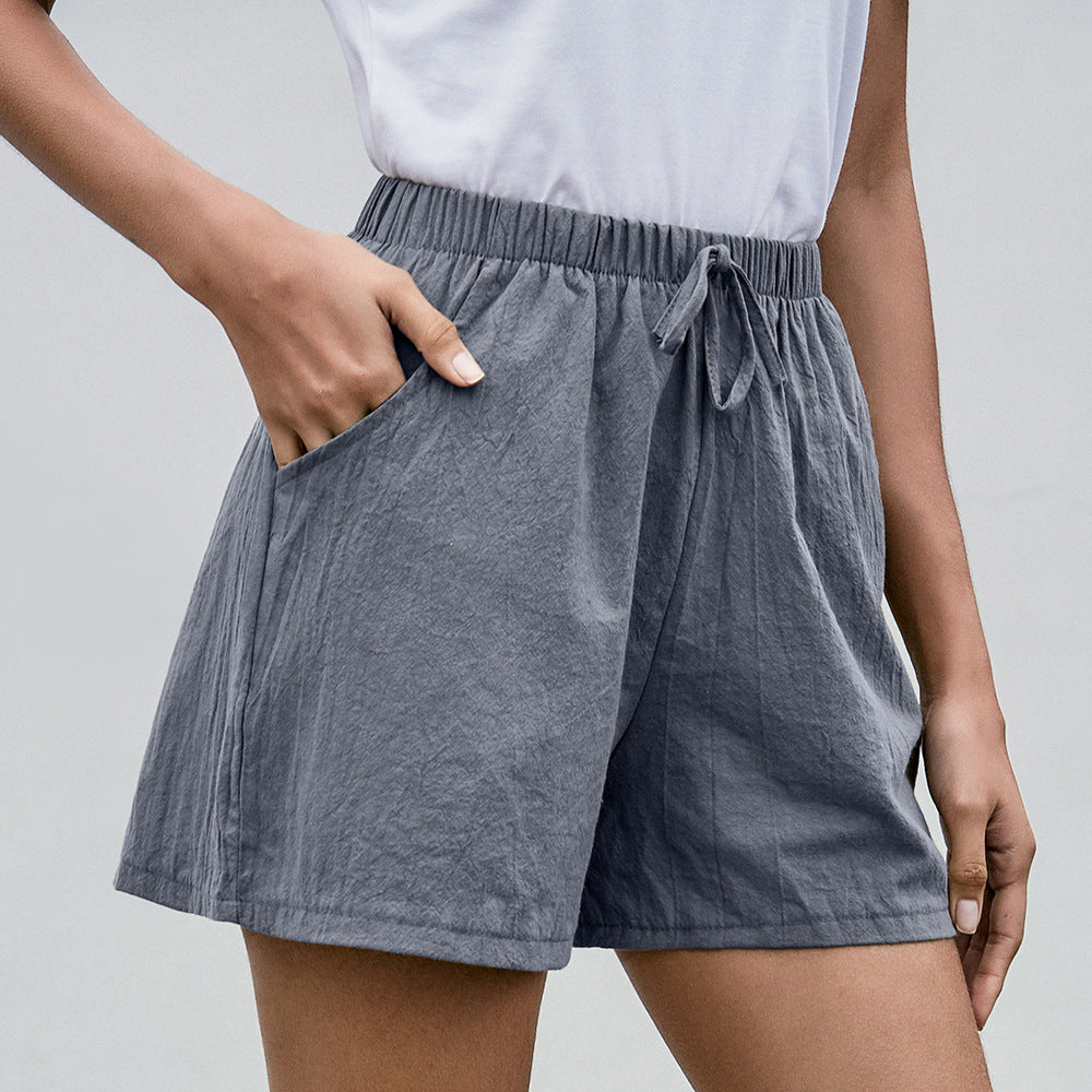 Linen A-Line Shorts Summer Casual Pants Women's Loose Wide Leg Pants