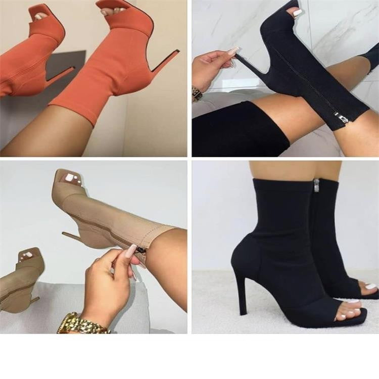 Square Toe Toe Sexy Stiletto Heel Zipper Ankle Boots