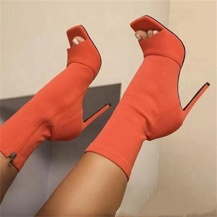 Square Toe Toe Sexy Stiletto Heel Zipper Ankle Boots