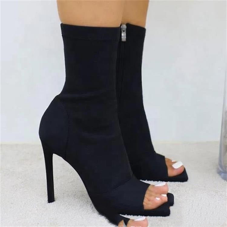 Square Toe Toe Sexy Stiletto Heel Zipper Ankle Boots