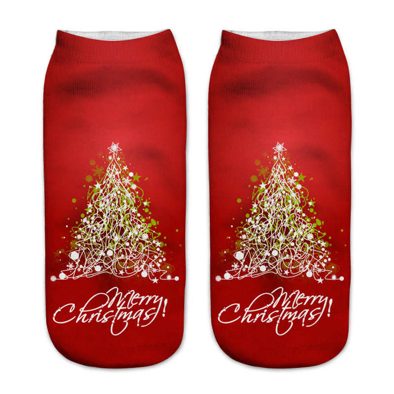 New 3D Printed Christmas Pattern Women's Boat Socks