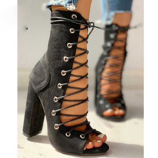 Cross Strap Snake Print Thick Heel Large Size Women's Sandals