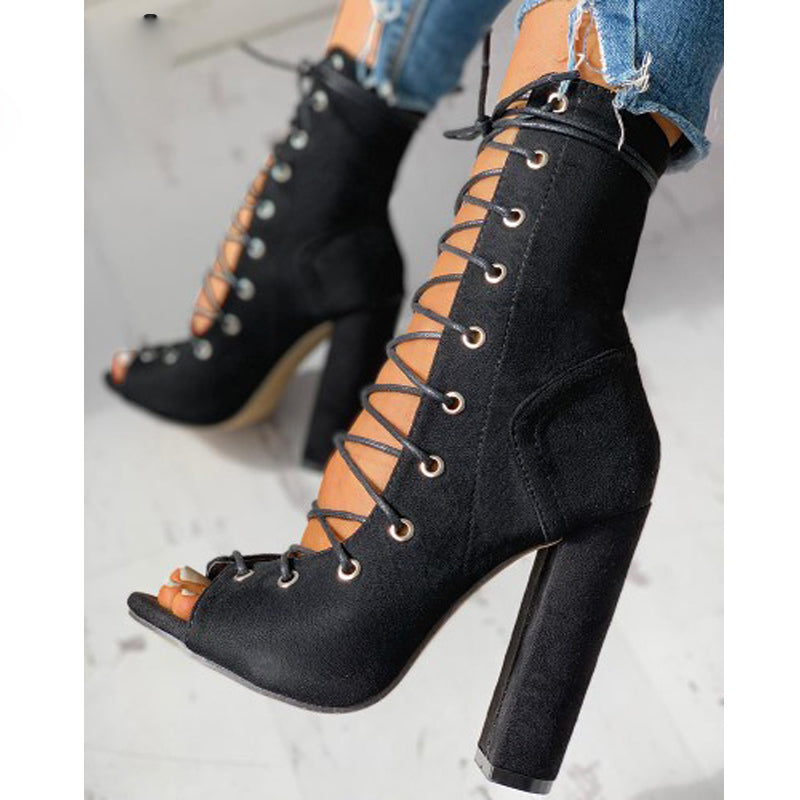Cross Strap Snake Print Thick Heel Large Size Women's Sandals