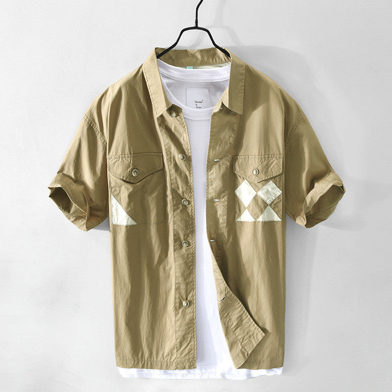 Men's Casual Short-sleeved Drop-shoulder Stitching Cotton Shirt Jacket