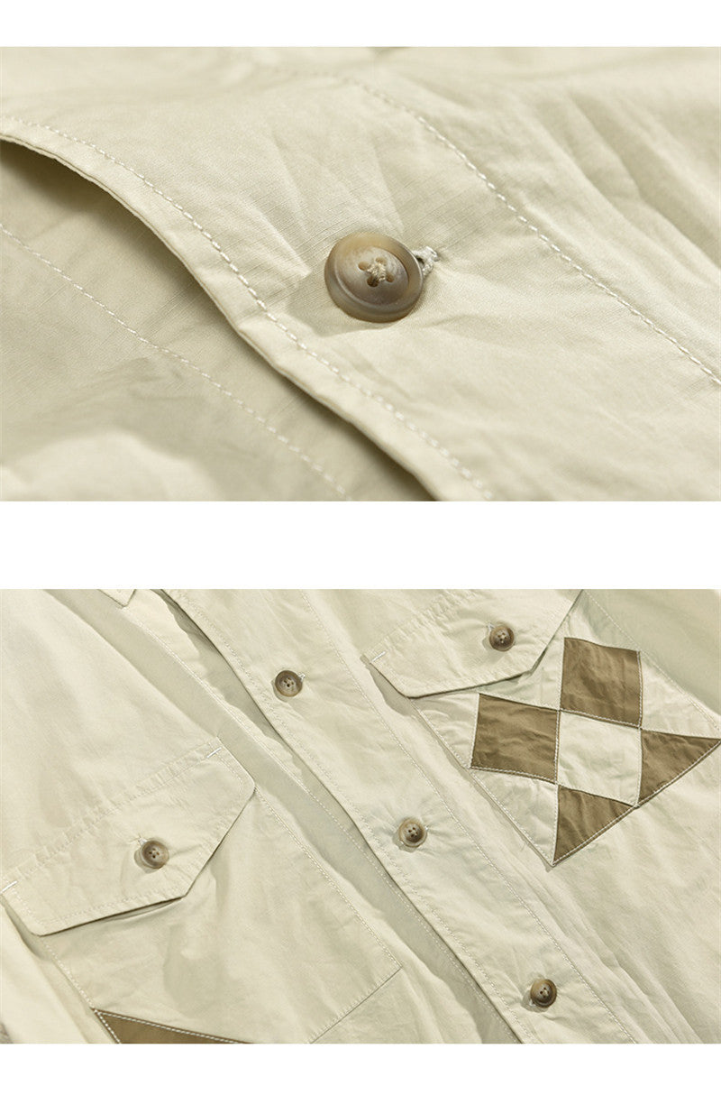 Men's Casual Short-sleeved Drop-shoulder Stitching Cotton Shirt Jacket
